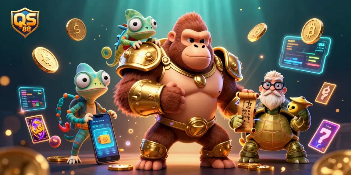 Engage with QS 88 as the powerful gorilla king celebrates a jackpot triumph in a vibrant casino scene.