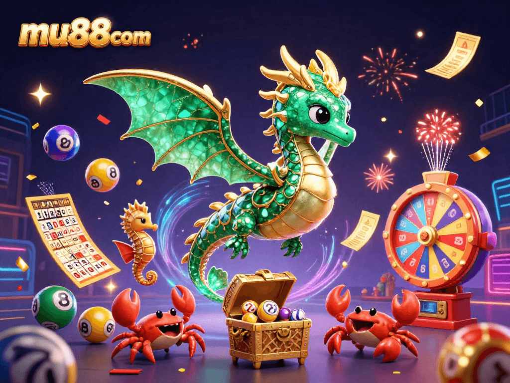 Experience thrilling gameplay at mu88com with vibrant lottery elements and a majestic sea dragon.