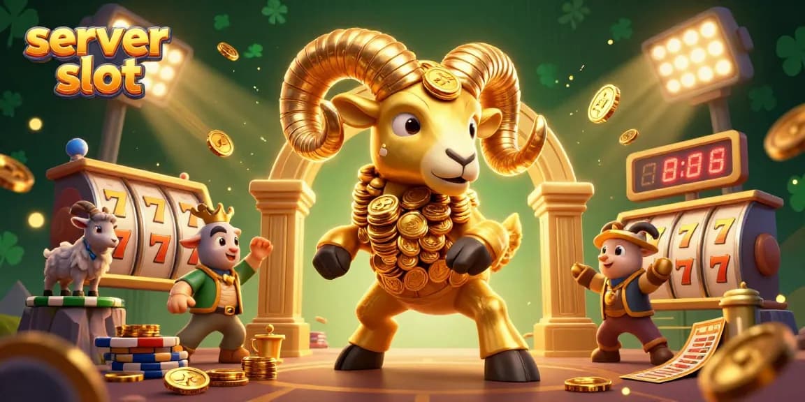 Experience thrilling gameplay with the server slot featuring 3D golden ram charging through a dynamic casino scene.
