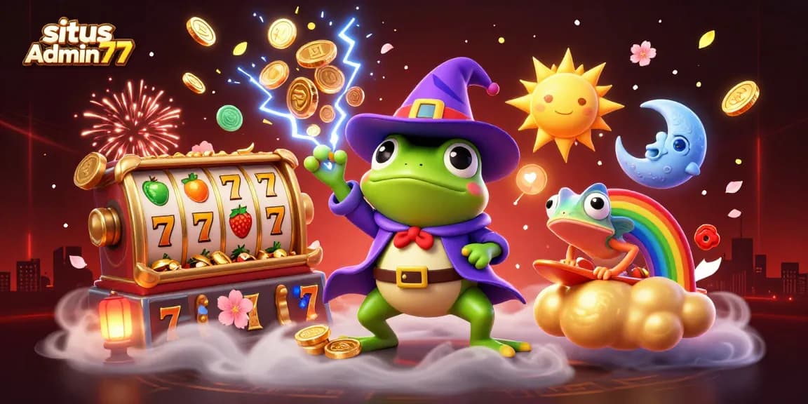 Feel the excitement of winning as you play on situs Admin77 with vibrant characters amidst a cascade of fortune.