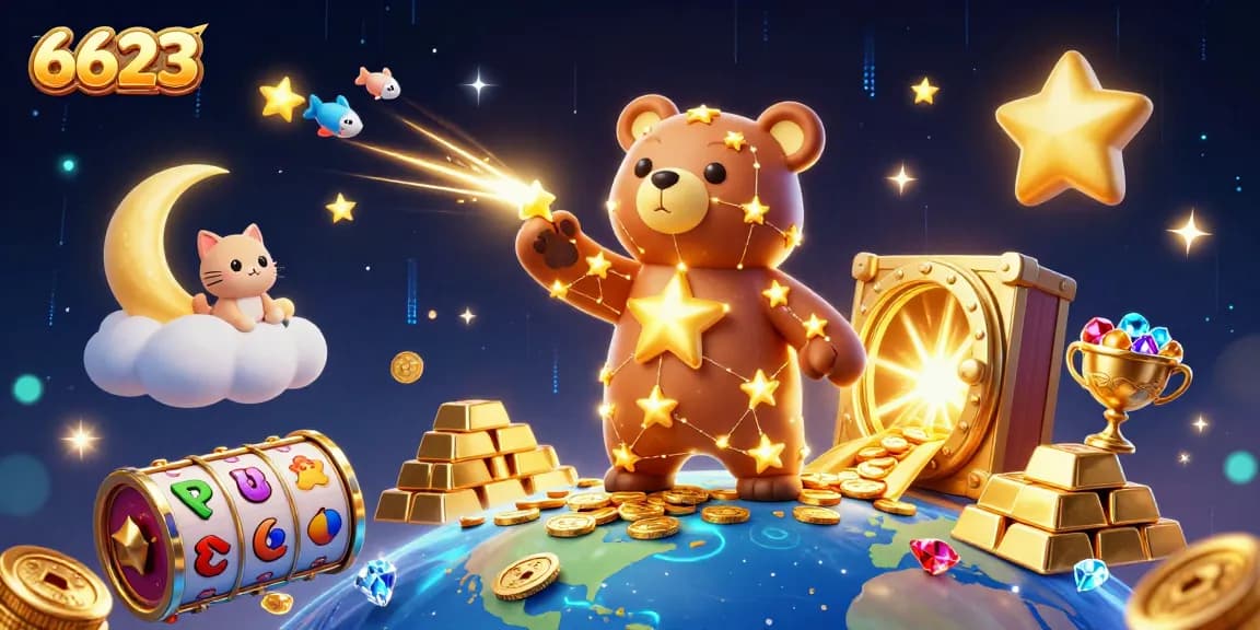 Experience the excitement of 6623 with vibrant symbols and a constellation-themed design