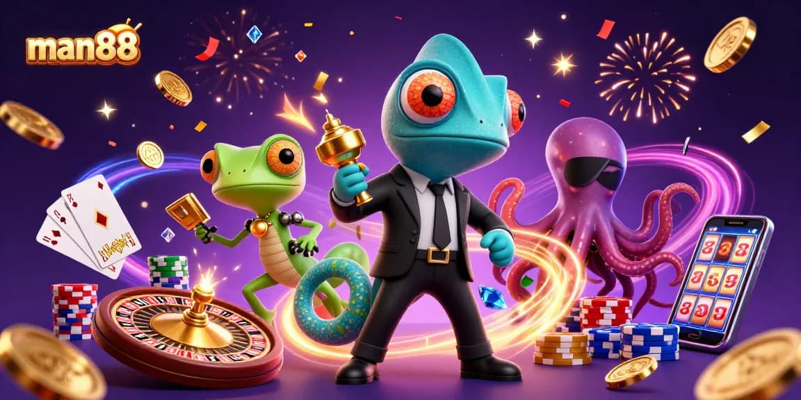 Experience exciting casino action with man88 featuring colorful characters and dynamic gambling elements.