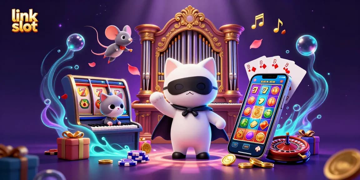 Experience the excitement of link slot games with captivating characters and dazzling casino elements.