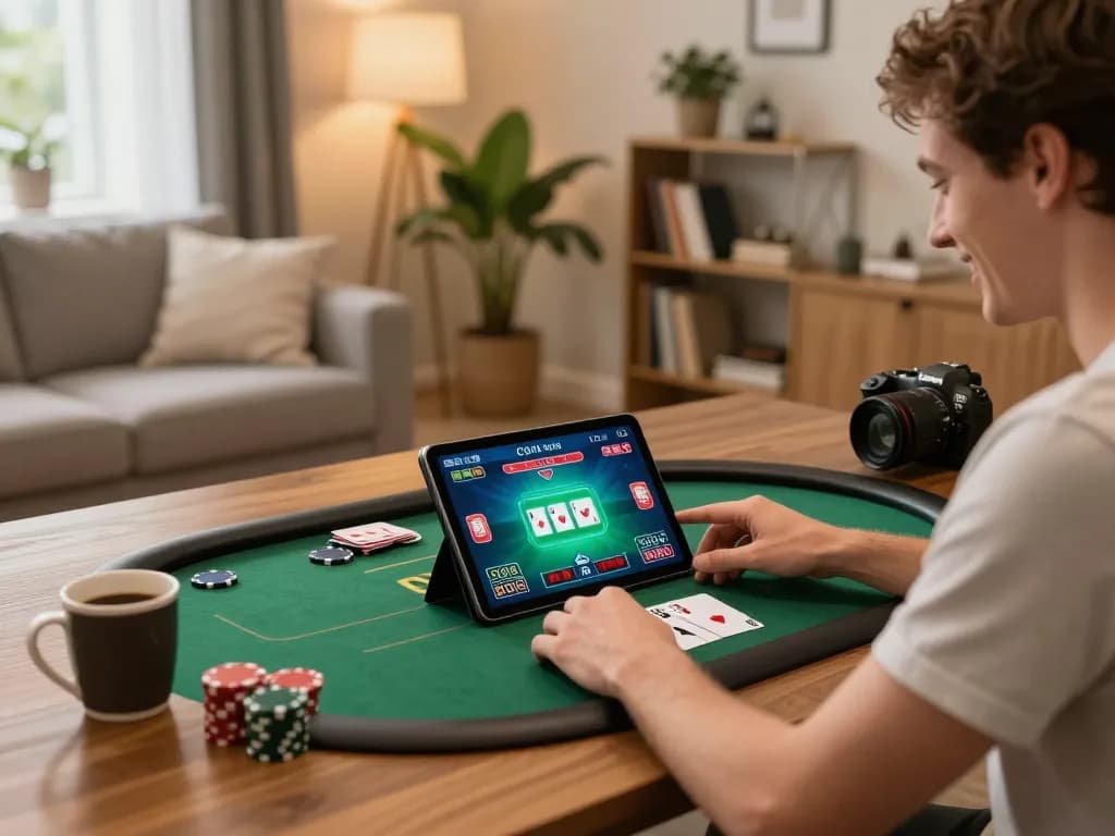 Player engaging in online gameplay at 79club on a tablet, showcasing an interactive poker game