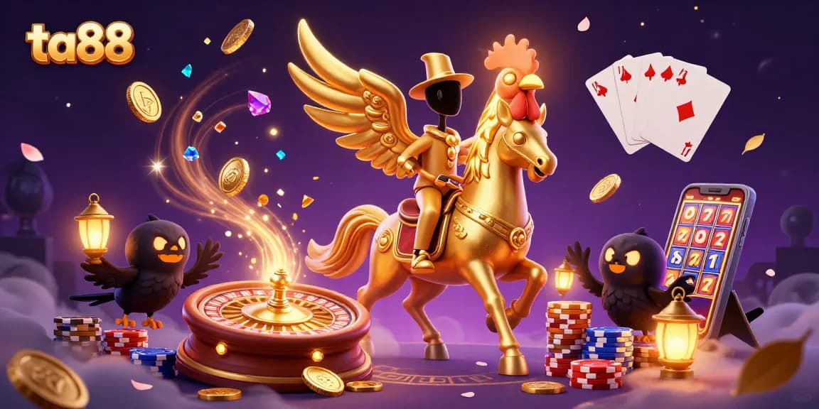Experience thrilling games at ta88 with a vivid illustration of winning moments in a magical casino.