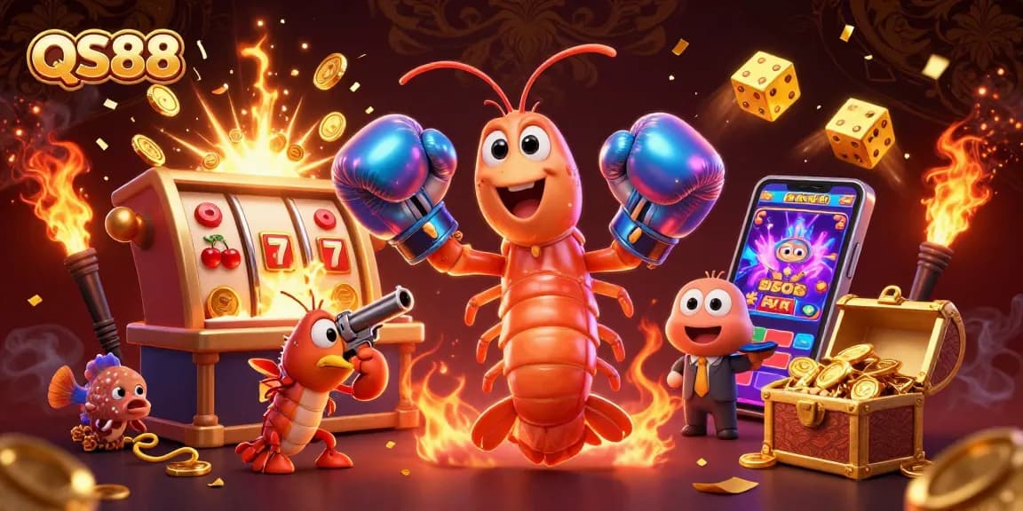 QS88 jackpot explosion scene with vibrant underwater characters showcasing casino thrills amidst colorful game elements.
