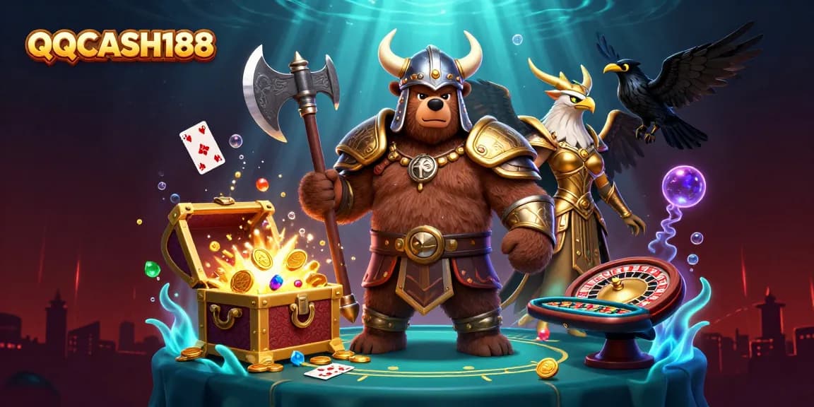 Experience the thrill of QQCASH188 with vibrant casino elements and dynamic characters in this 3D underwater scene.