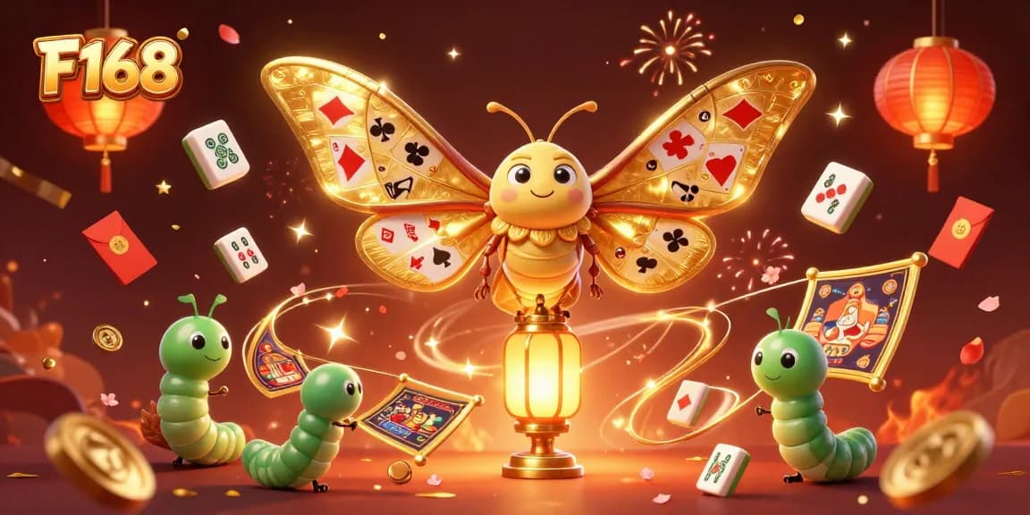 Experience thrilling gameplay with F168, featuring a vibrant casino scene with golden elements and 3D animated characters.