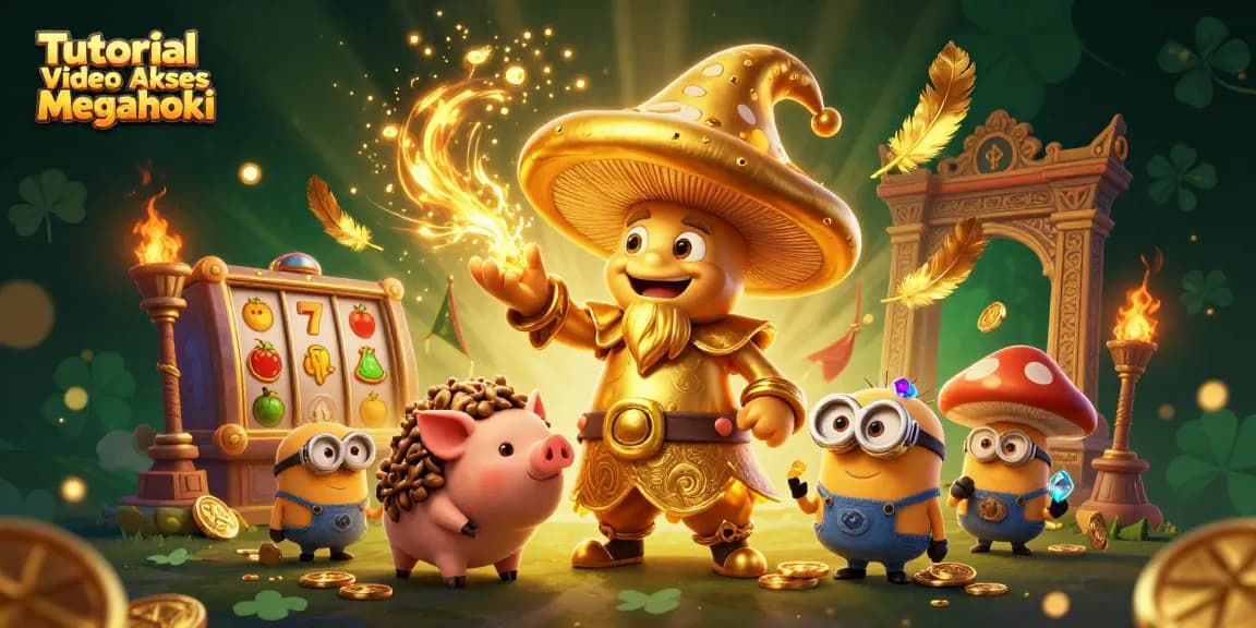 Tutorial Video Akses Megahoki showcases a magical scene, merging fantasy and slots in vibrant 3D.