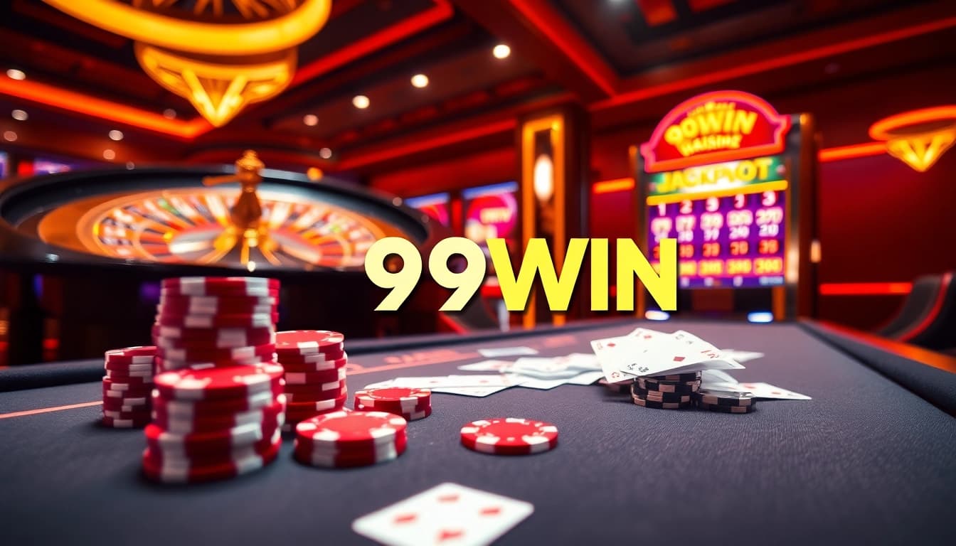 Experience thrilling online betting action with 99WIN, featuring vibrant casino tables and dynamic slot machines.