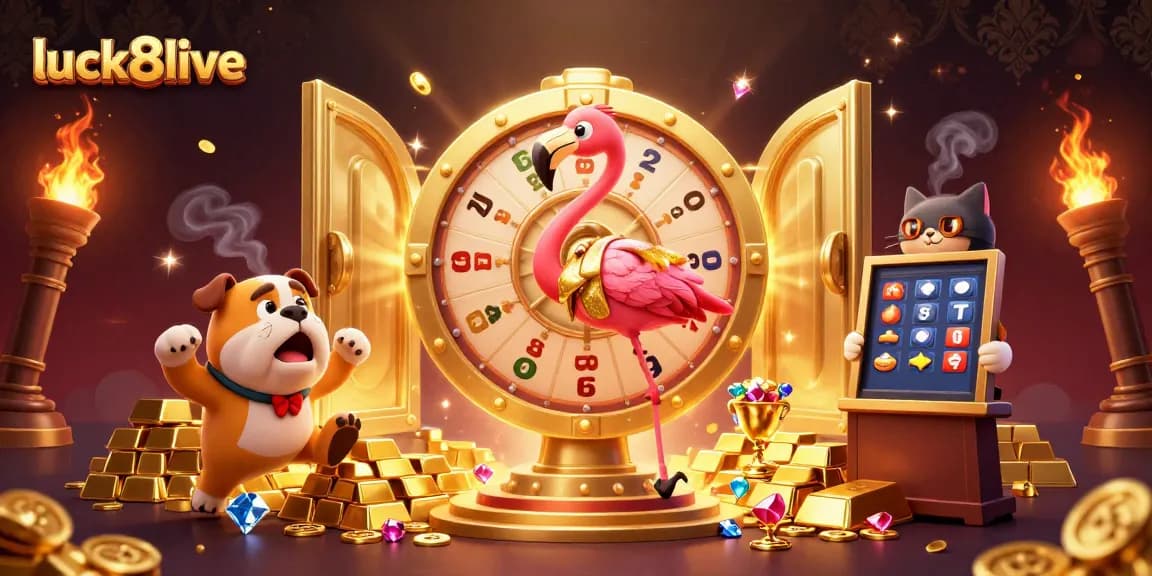 Engage with luck8live's thrilling prizes in this animated casino scene showcasing excitement and fun.