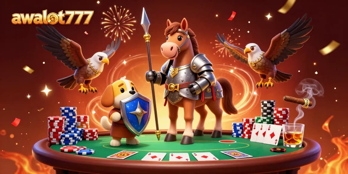 Engage with awslot777 as a medieval knight and squire puppy compete at the poker table.