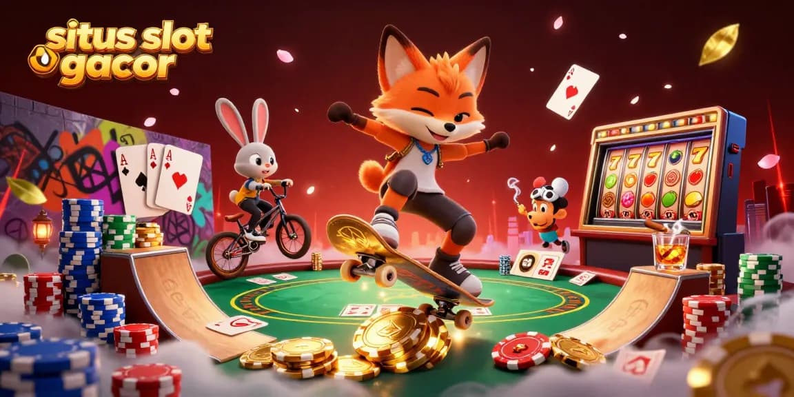Experience the excitement of situs slot gacor with our vibrant 3D casino scene, featuring action-packed characters and dynamic gaming elements.