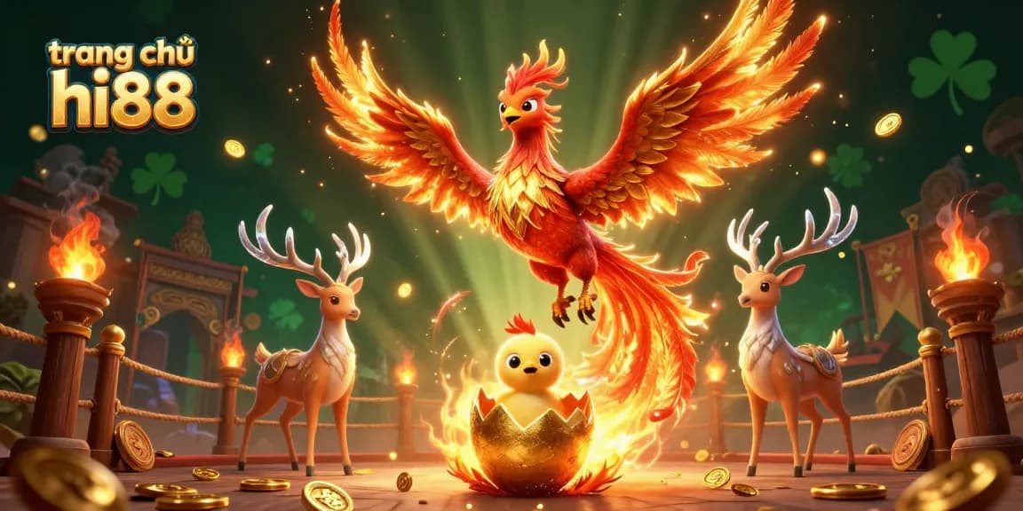 Experience thrilling gaming at trang chủ hi88 featuring vibrant phoenix and mystical stag in an exciting casino scene.