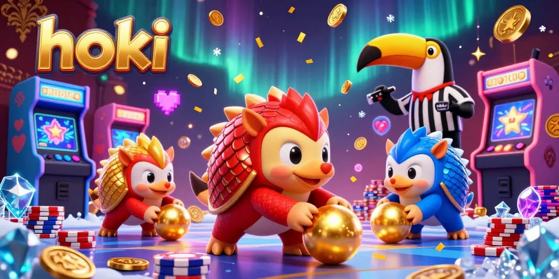 Engage in thrilling hoki gameplay with our rival pangolins and vibrant casino arcade elements.