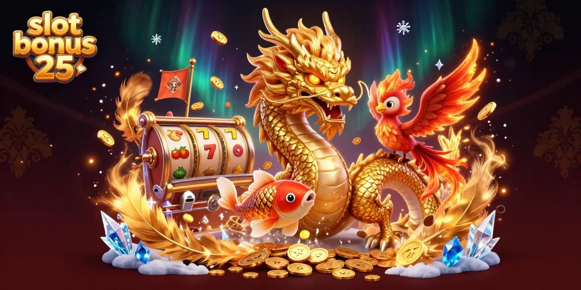 Engage with the slot bonus 25 visual, featuring vibrant characters and casino elements for a thrilling experience.