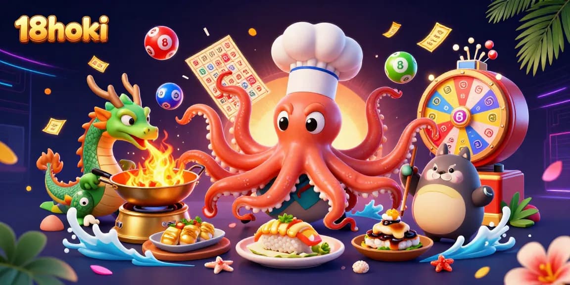 Win big at 18hoki with exciting lottery games and vibrant characters in this dynamic scene.