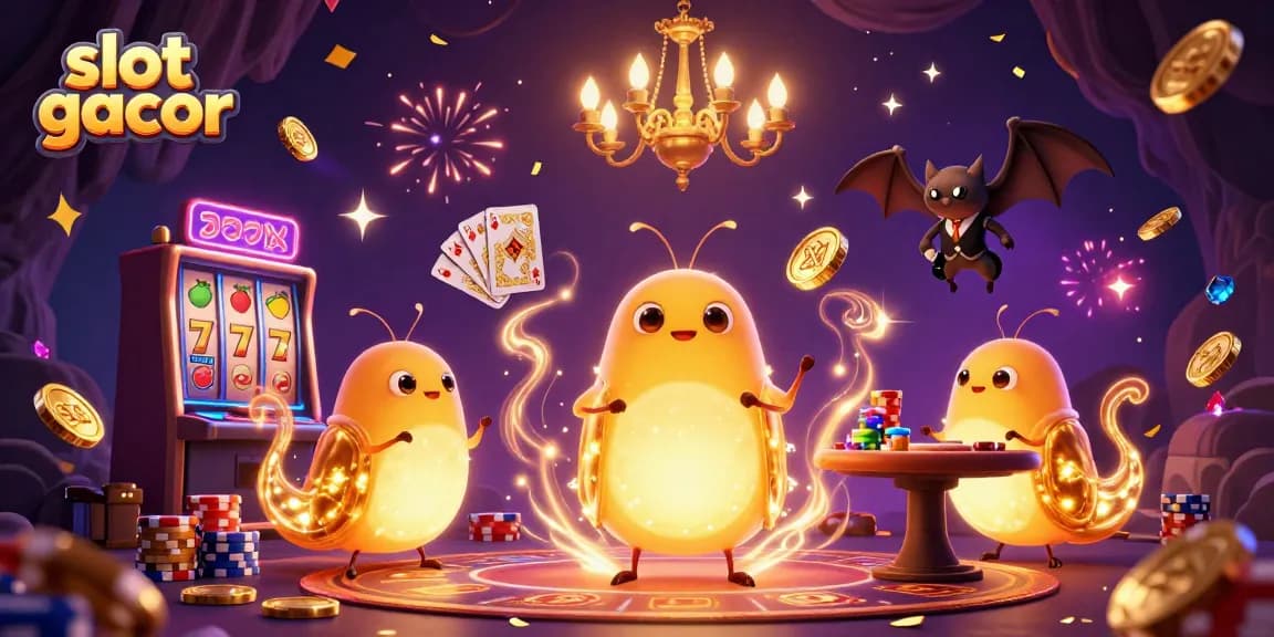 Slot gacor dengan cahaya dari serangga bercahaya, permainan kasino yang meriah.