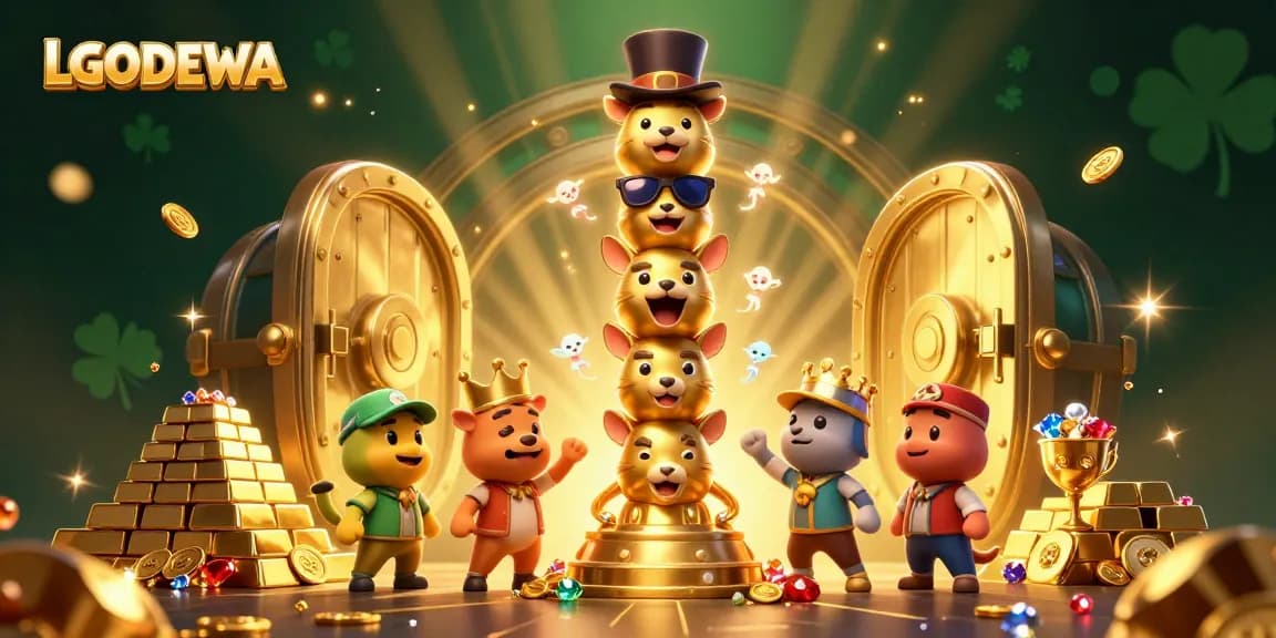 Engage with LGODEWA's vibrant 3D totem scene filled with casino treasures and winning symbols.