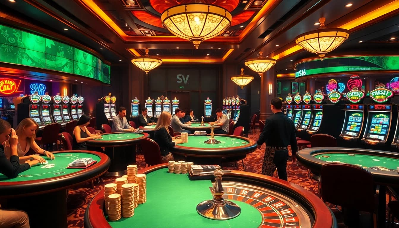 Engaged players enjoying thrilling poker games at SV 368 luxury casino atmosphere.