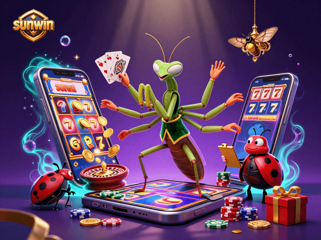 Engaging 3D scene showcasing sunwin’s thrilling casino atmosphere with characters and dynamic gaming elements.