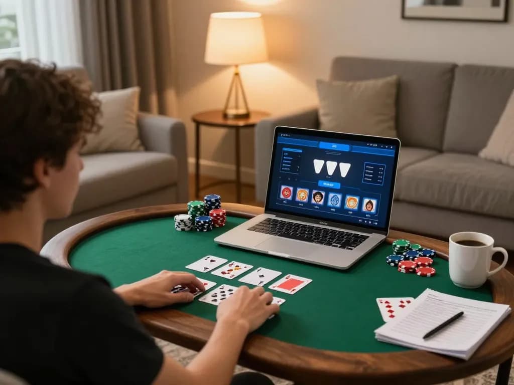 Players strategizing on Trang chủ Luckywin poker interface in a cozy home setup