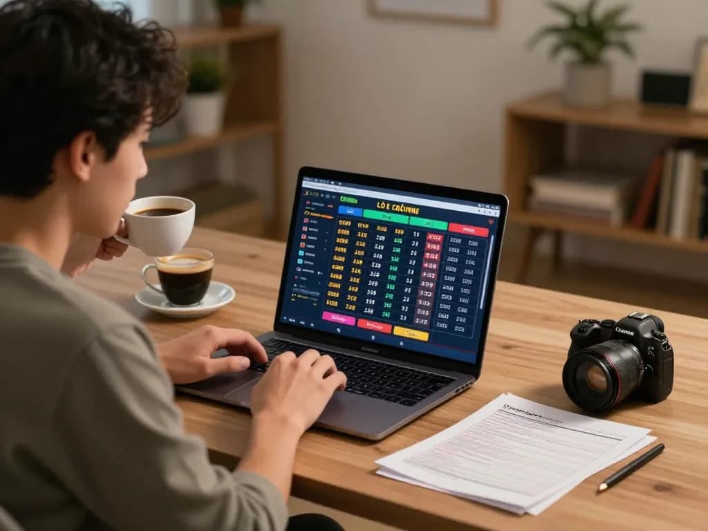 Engaging in lô đề trực tuyến at home with laptop, showcasing online betting strategy.