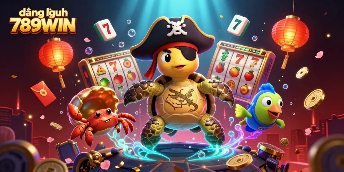 Engage with the action as you đăng nhập 789WIN and encounter playful sea creatures amidst vibrant 3D casino elements.