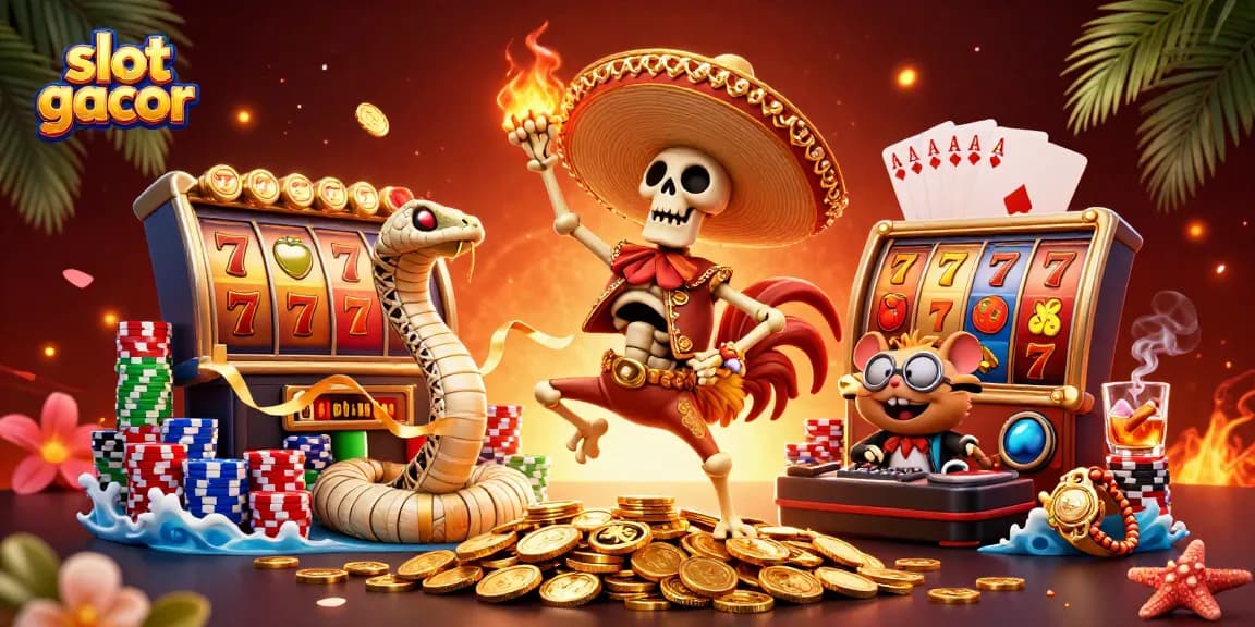 Menghadirkan slot gacor, seekor ayam mariachi menari di atas tumpukan koin emas