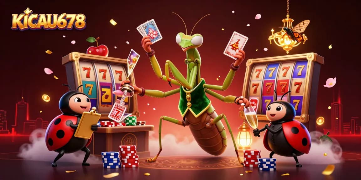 Experience excitement at KICAU678 with vibrant slot reels, cherry blossoms, and high-energy characters.