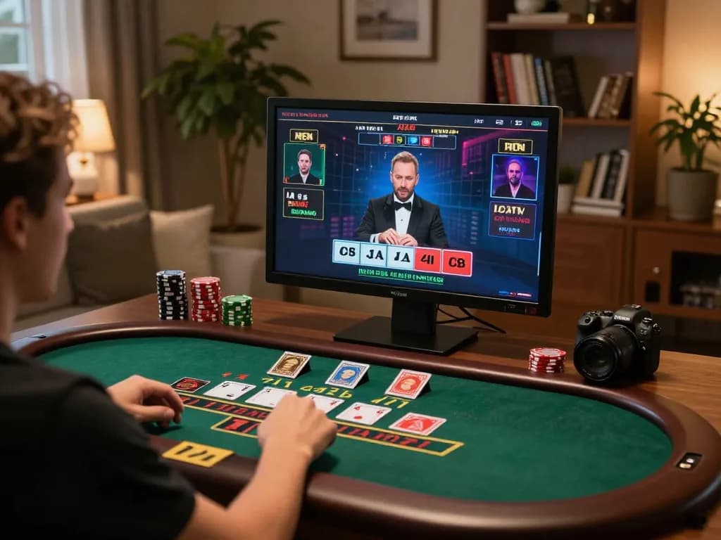 Player engaged in live dealer blackjack on BK33 platform in cozy home gaming setup.