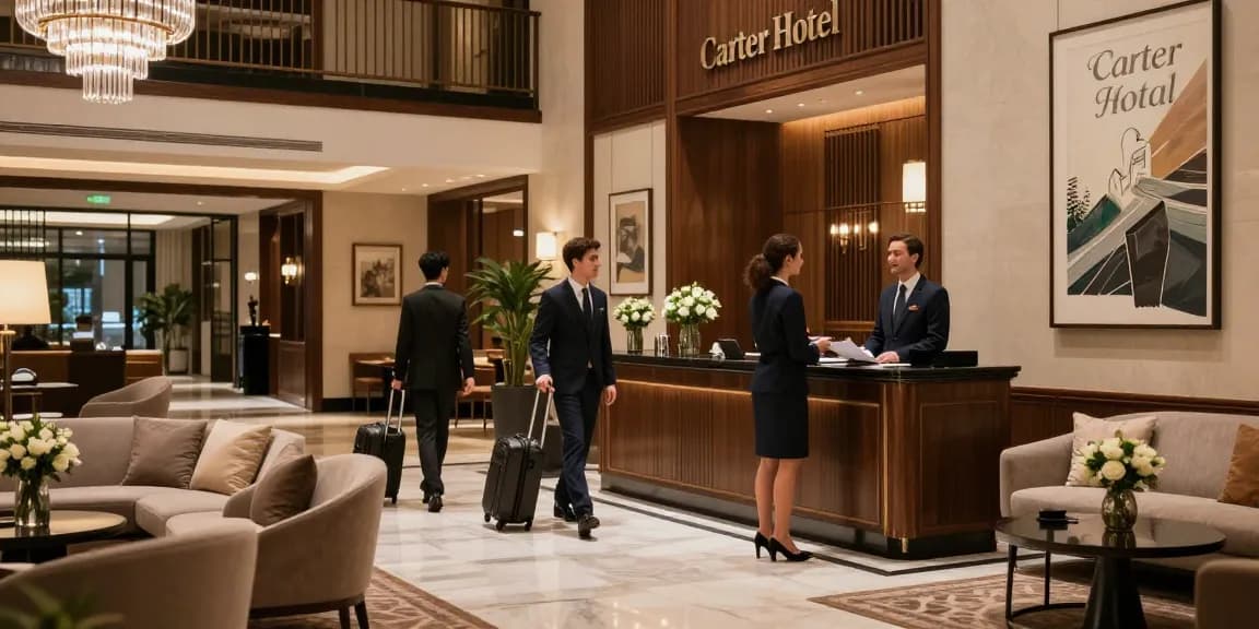 Experience the warmth of rokok88 at Carter Hotel's luxurious lobby, where guests are welcomed with elegance and sophistication.