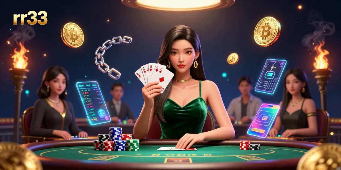Experience thrilling poker action at rr33 with a beautiful Asian dealer and a luxurious ambiance.