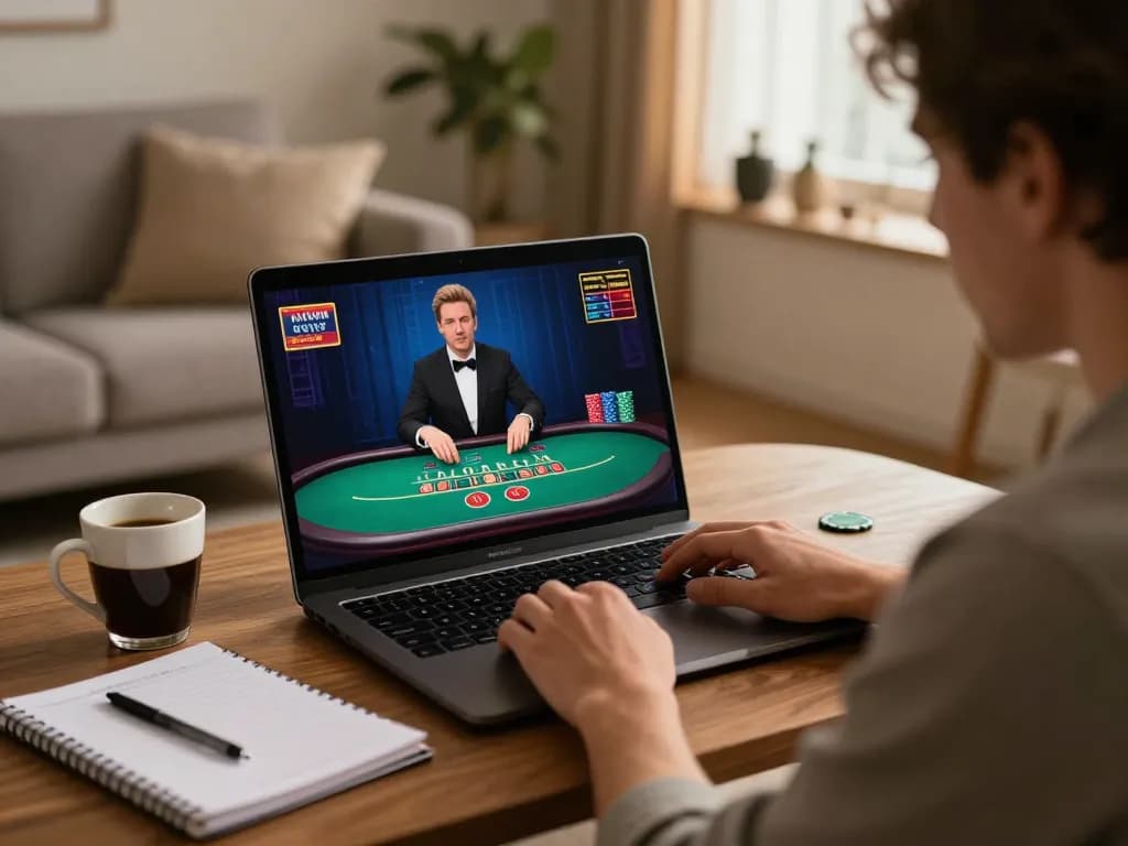 Player enjoying live dealer blackjack on KUWIN in a cozy home setting.