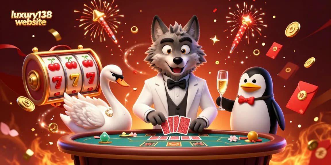 Experience vibrant gaming excitement at the luxury138 website with stunning casino-themed art featuring iconic characters.