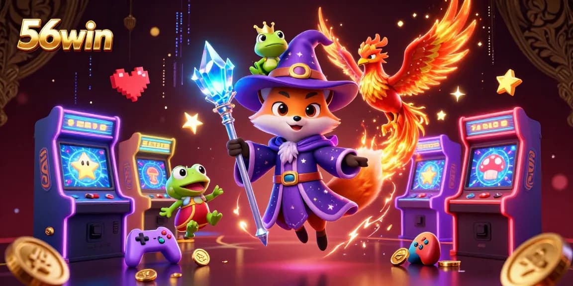 Experience the thrills of 56win with an enchanting wizard fox and dynamic game elements.