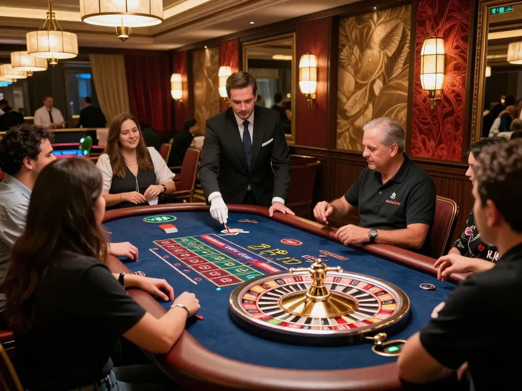 Experience the thrill at https://xi88.global/ with players engaged in a lively Live Casino roulette game.