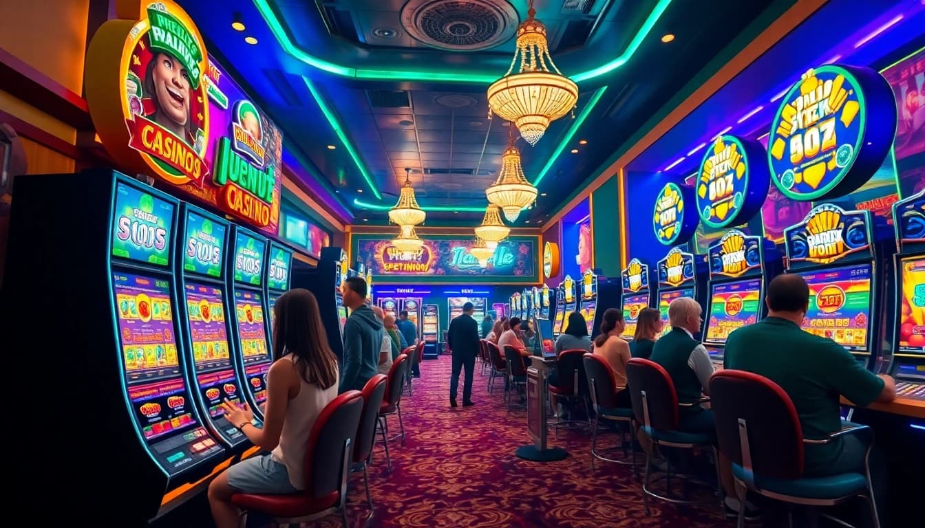 Exciting online gaming scene at phtaya.ac showcasing players enjoying vibrant slot machines.