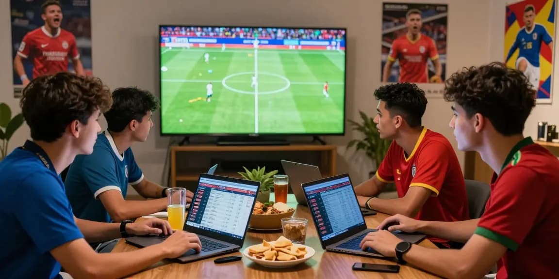 Engaged fans discussing kèo nhà cái during the World Cup, with live betting odds visible on devices.