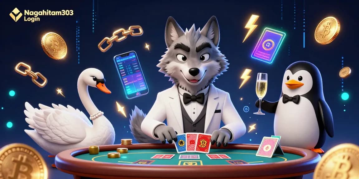 Experience the excitement of gaming with Nagahitam303 Login at a vibrant casino scene featuring unique characters and elements.