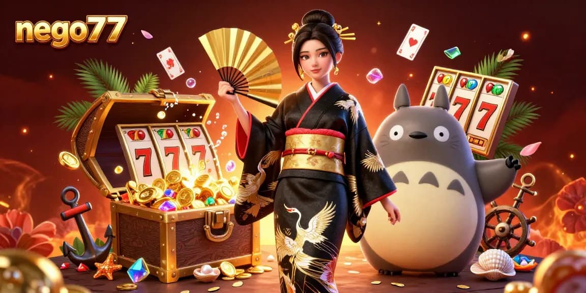 Nego77 showcases an immersive slot gambling scene with vibrant characters and dynamic game elements.