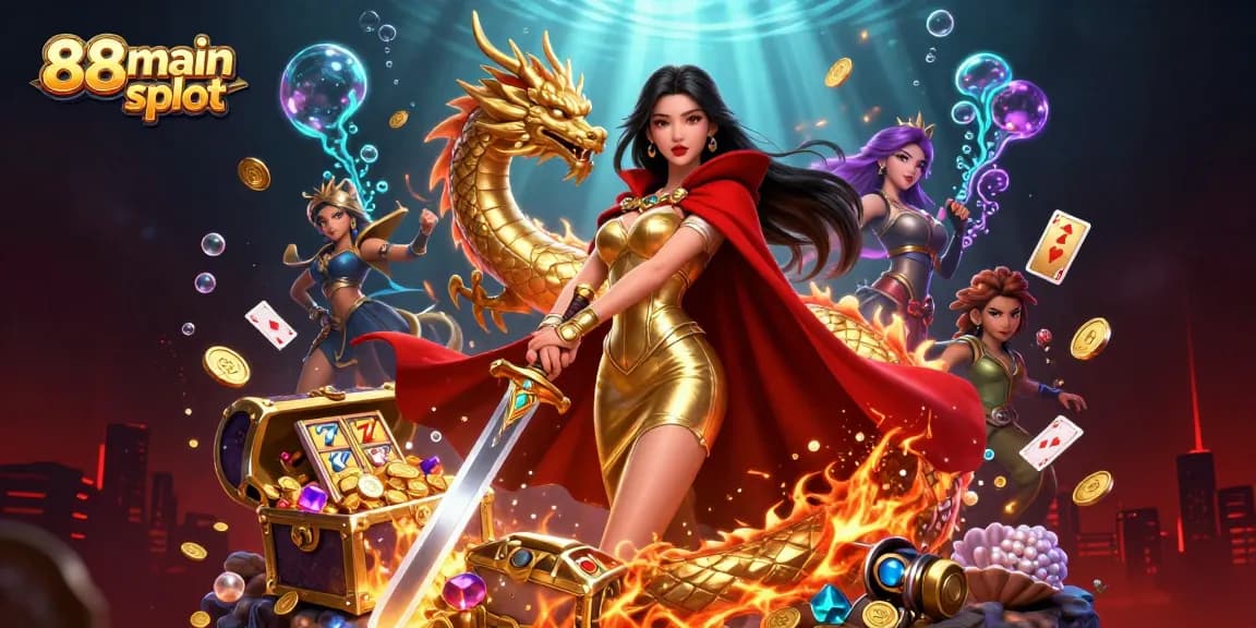 Ilustrasi menarik dari slot 88main dengan elemen kasino dinamis, menampilkan gameplay yang hidup.