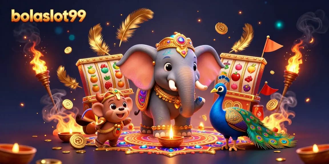 Experience the excitement of bolaslot99 with dynamic visuals of a Diwali-themed casino scene.