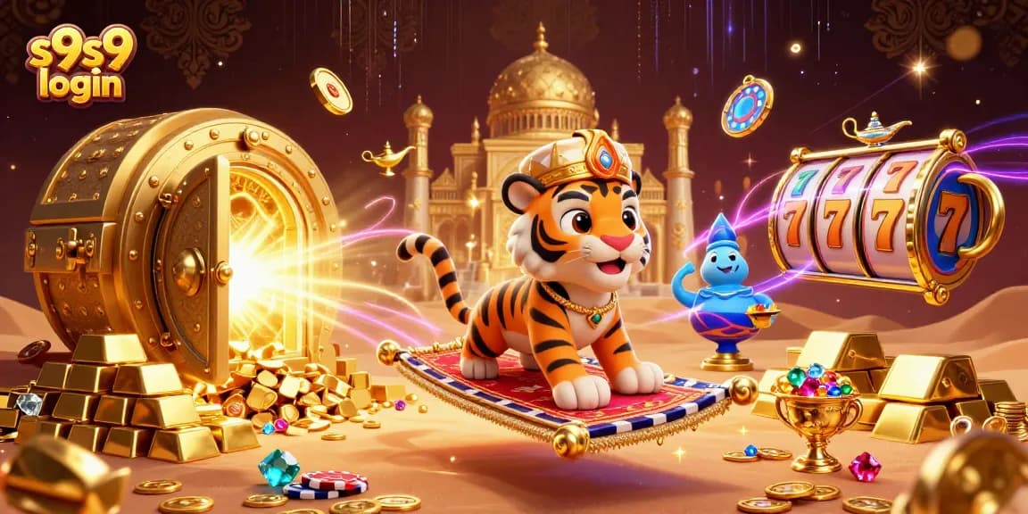 Experience the thrill of online gaming with S9S9 login, featuring vibrant 3D casino illustration art.