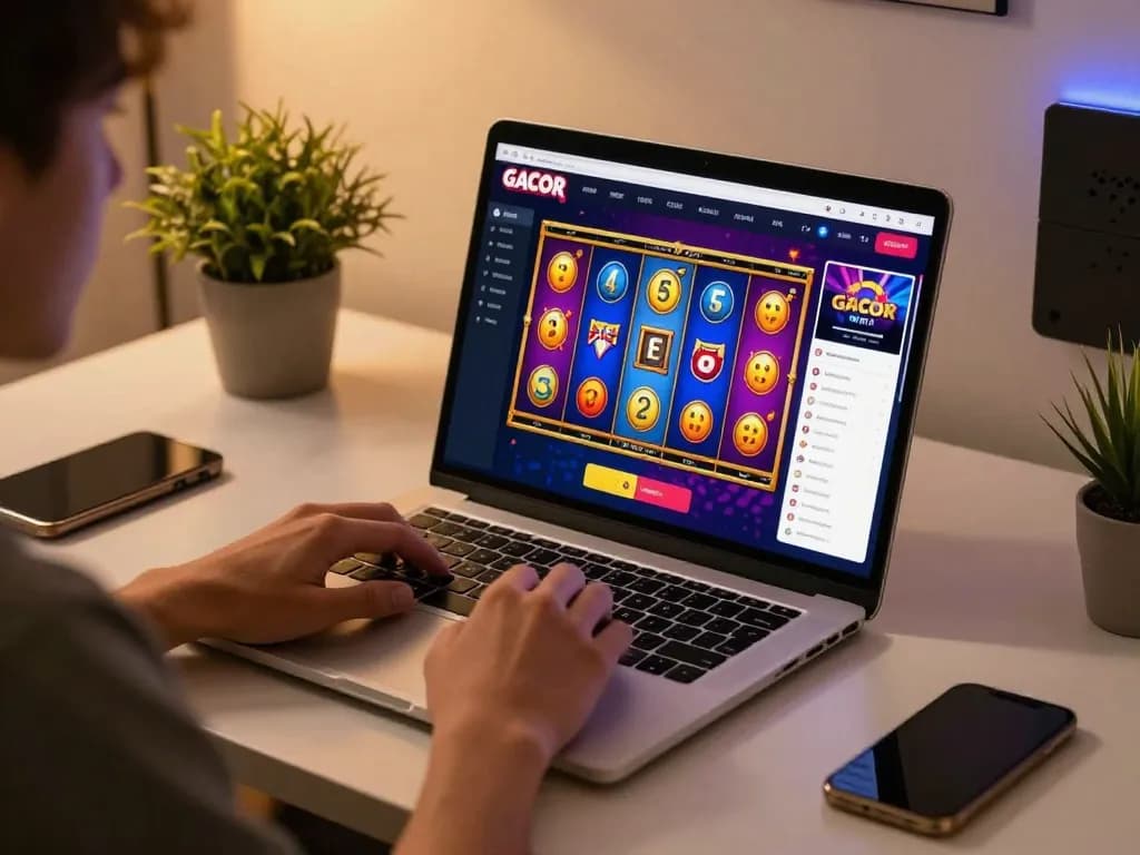 Experience slot gacor thrills with a player winning at an online gaming setup in a cozy environment