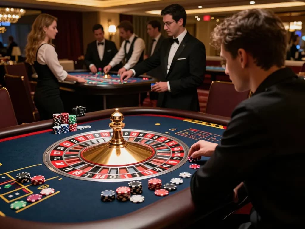 IDNSCORE player's intense focus at the roulette table, showcasing live casino excitement and strategic betting.