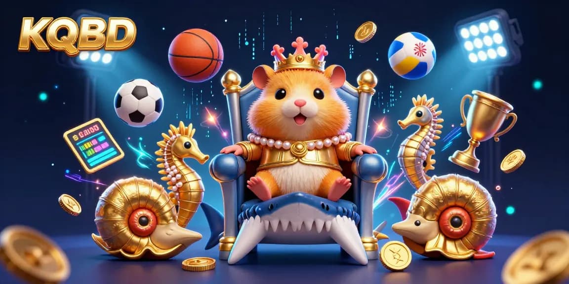 KQBD sports betting scene featuring a golden hamster king and dynamic sports elements.
