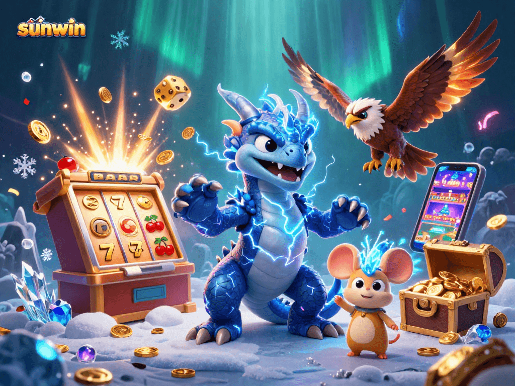 Experience thrilling gameplay with sunwin, featuring cartoon characters, slots, and jackpot excitement.