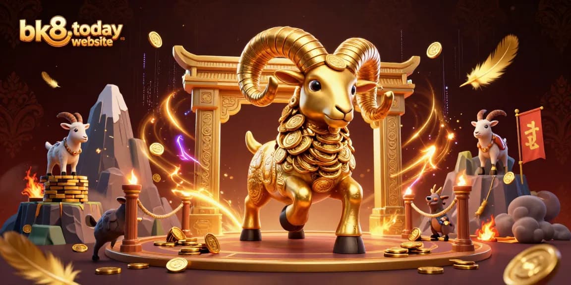 Watch the action in the bk8.today website with a golden ram charging through a dynamic casino-themed scene.
