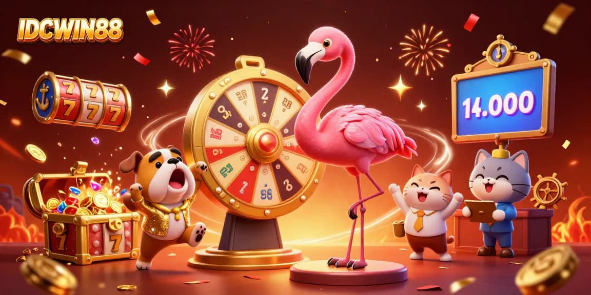 Spin the prize wheel with IDCWIN88 for exciting rewards in this vibrant casino scene.